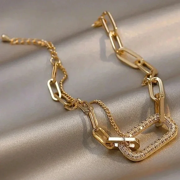 Yellow Gold Women's Rhinestone Bracelet - Picture 2 of 2